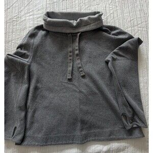 J.Crew Womens L Reversible Pullover Sweatshirt Gray Stripe Cowl Neck Thumbholes
